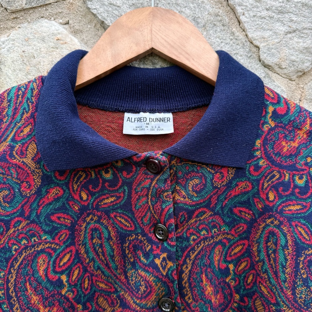 Vintage 80s Collared Paisley Knit Top - Picture 2 of 5